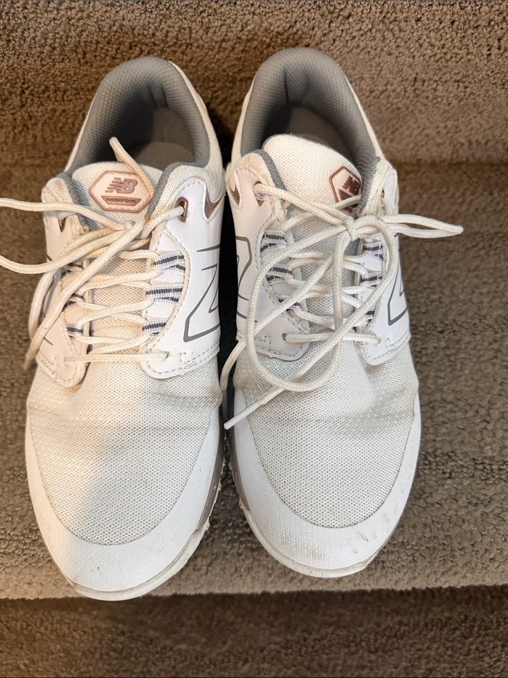 New Balance White Golf Shoes. with Light Gray Leopard Accents